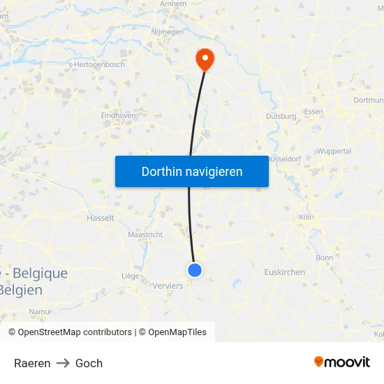 Raeren to Goch map