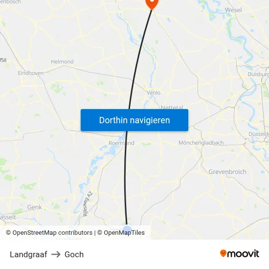 Landgraaf to Goch map