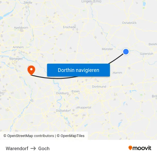 Warendorf to Goch map