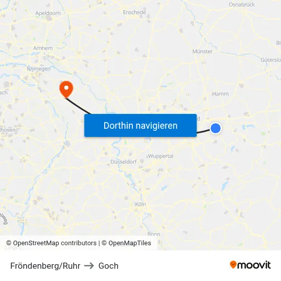 Fröndenberg/Ruhr to Goch map