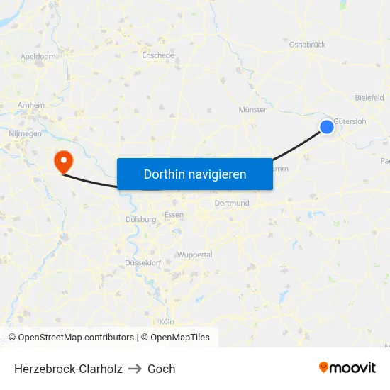 Herzebrock-Clarholz to Goch map