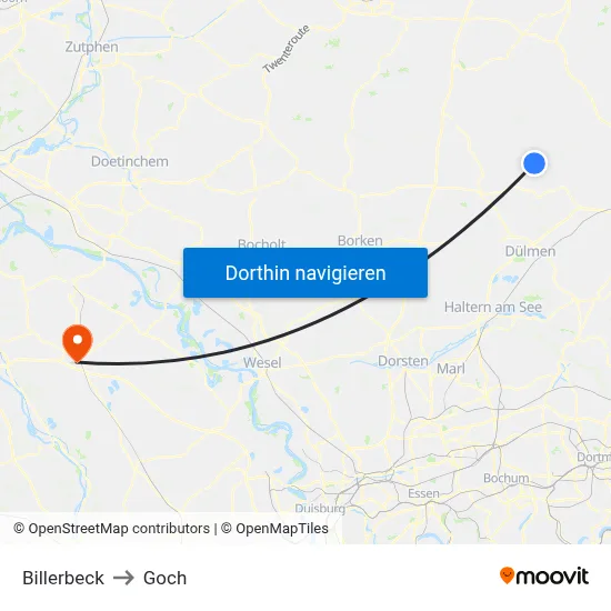Billerbeck to Goch map