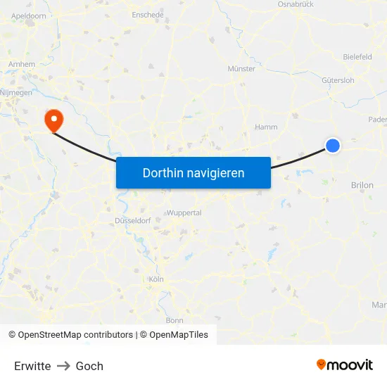 Erwitte to Goch map