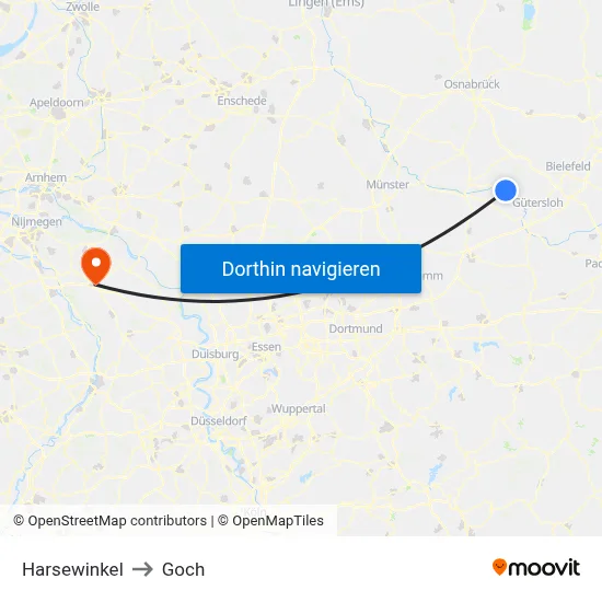 Harsewinkel to Goch map