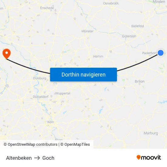 Altenbeken to Goch map