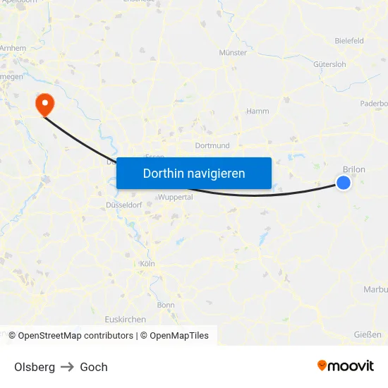 Olsberg to Goch map