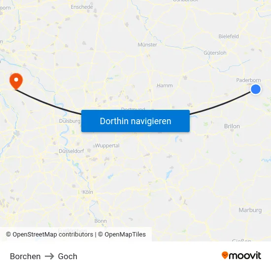 Borchen to Goch map