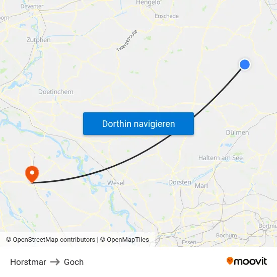 Horstmar to Goch map