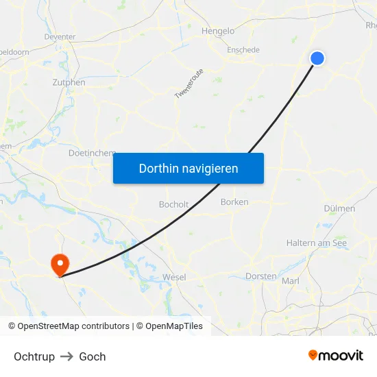 Ochtrup to Goch map