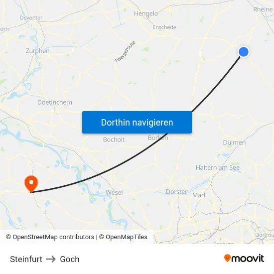 Steinfurt to Goch map
