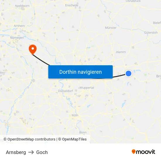 Arnsberg to Goch map