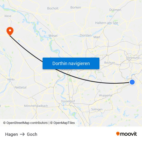 Hagen to Goch map