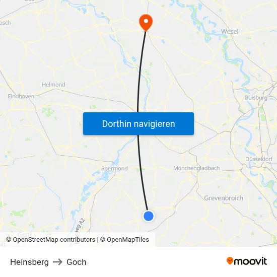 Heinsberg to Goch map