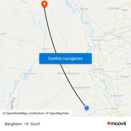 Bergheim to Goch map