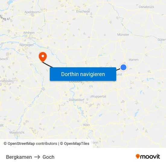 Bergkamen to Goch map