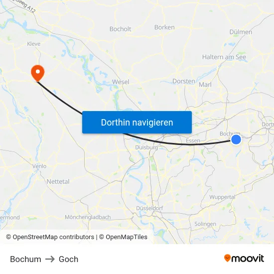 Bochum to Goch map