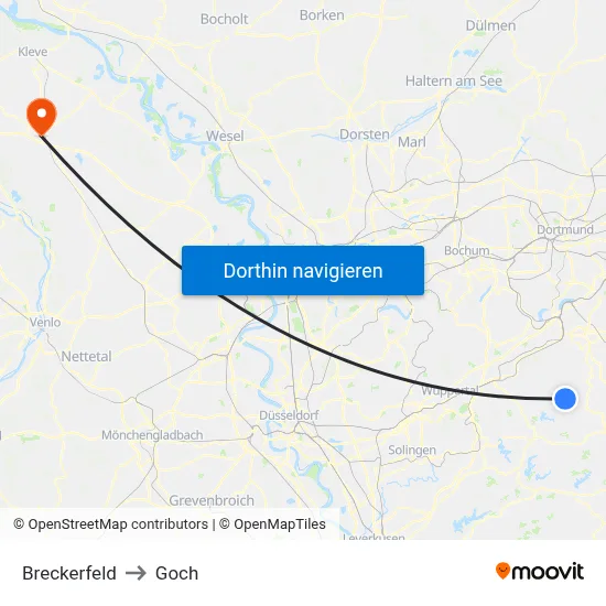 Breckerfeld to Goch map