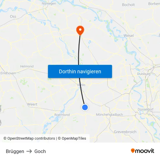 Brüggen to Goch map