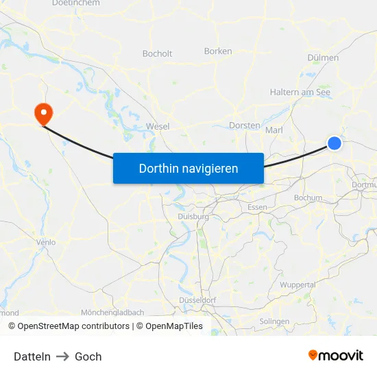 Datteln to Goch map