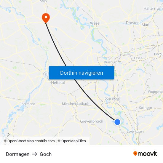 Dormagen to Goch map