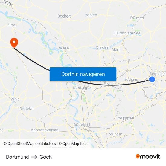 Dortmund to Goch map