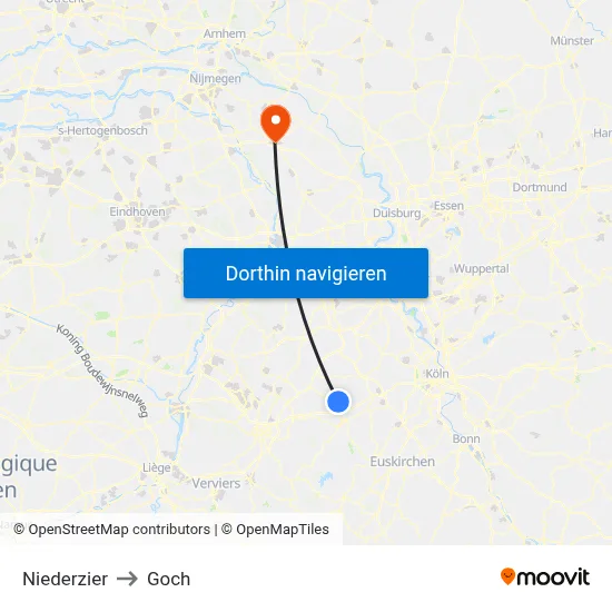 Niederzier to Goch map