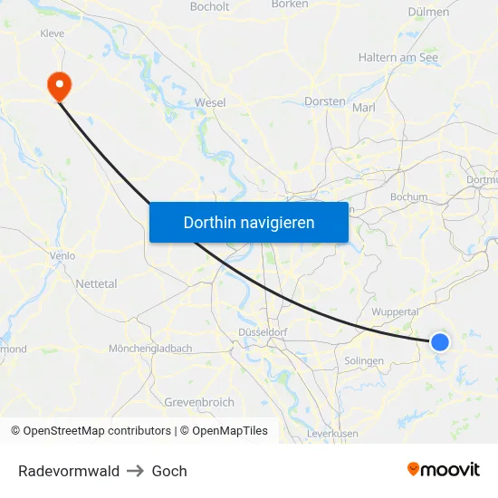 Radevormwald to Goch map