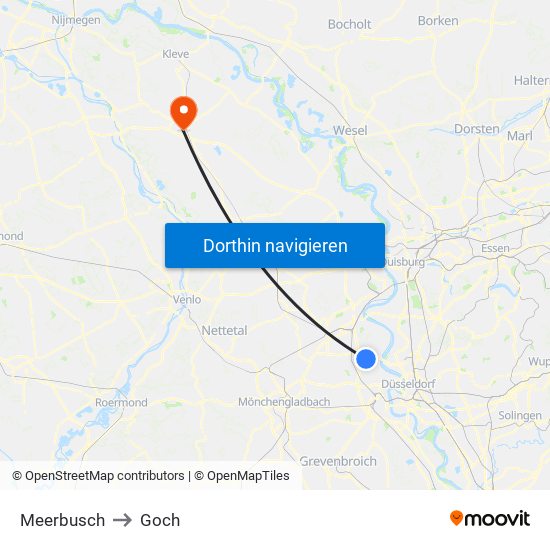 Meerbusch to Goch map