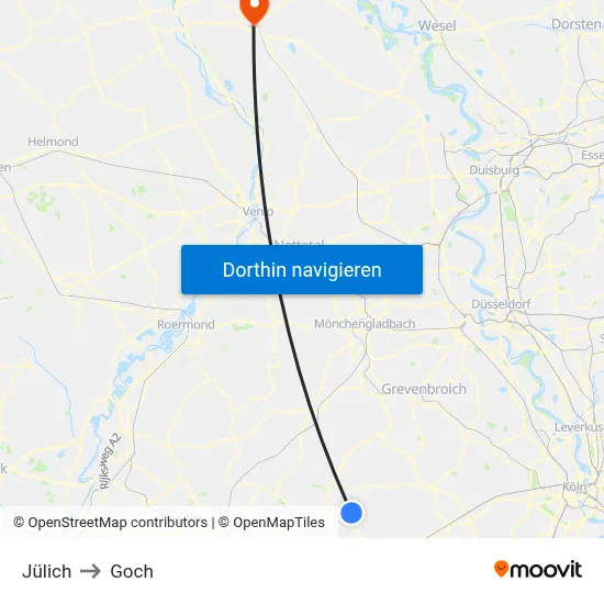 Jülich to Goch map