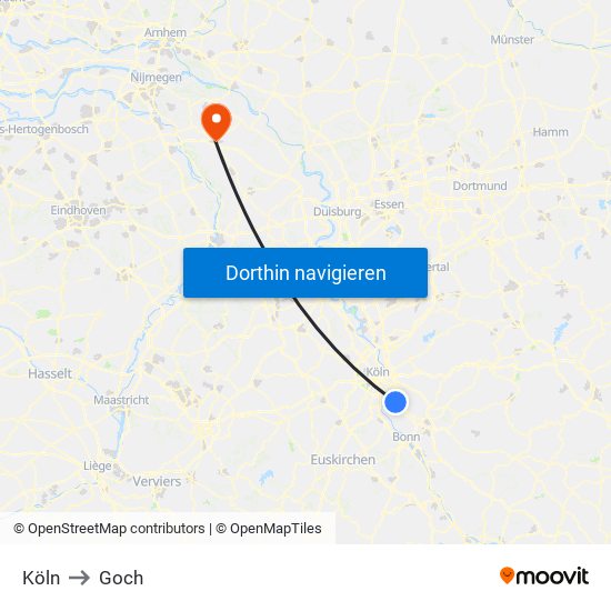 Köln to Goch map