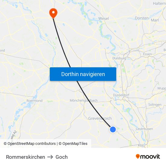 Rommerskirchen to Goch map