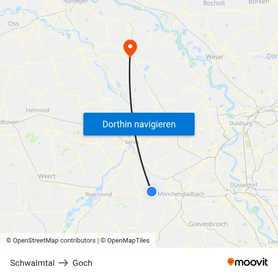 Schwalmtal to Goch map