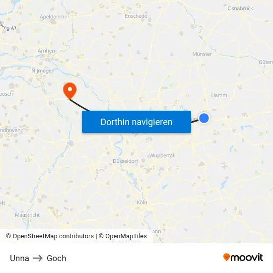Unna to Goch map