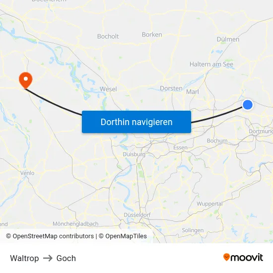 Waltrop to Goch map