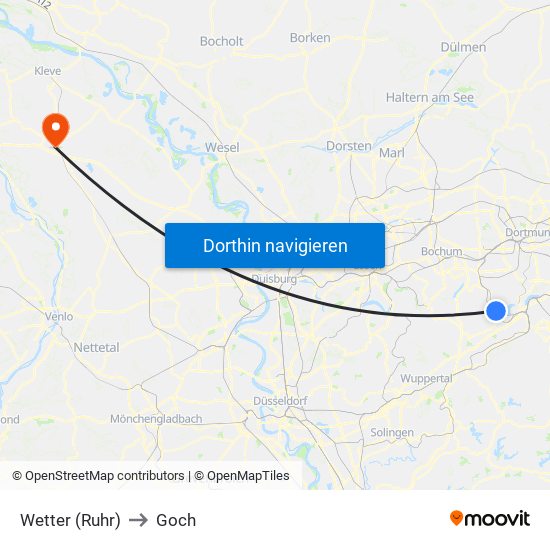 Wetter (Ruhr) to Goch map