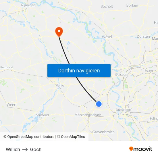 Willich to Goch map