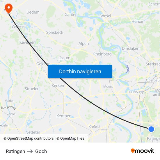 Ratingen to Goch map