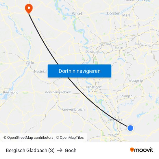 Bergisch Gladbach (S) to Goch map