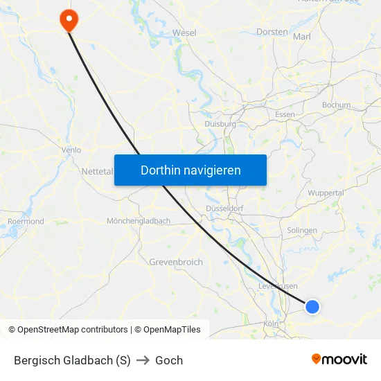 Bergisch Gladbach (S) to Goch map