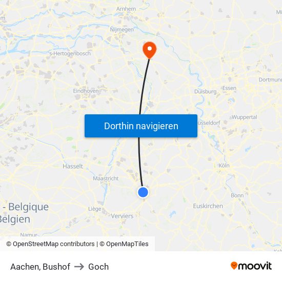 Aachen, Bushof to Goch map