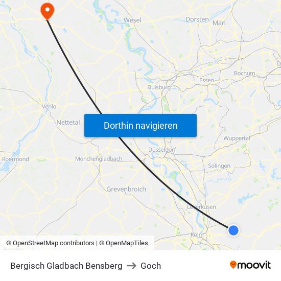 Bergisch Gladbach Bensberg to Goch map