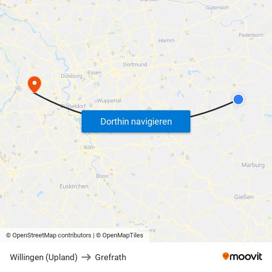 Willingen (Upland) to Grefrath map