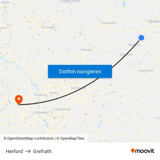 Herford to Grefrath map