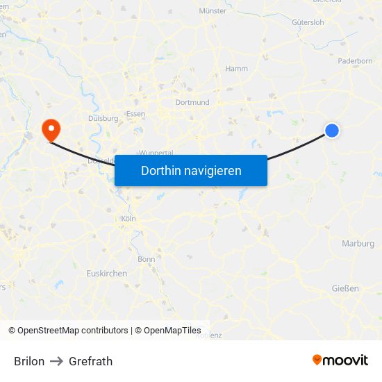 Brilon to Grefrath map