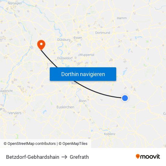 Betzdorf-Gebhardshain to Grefrath map