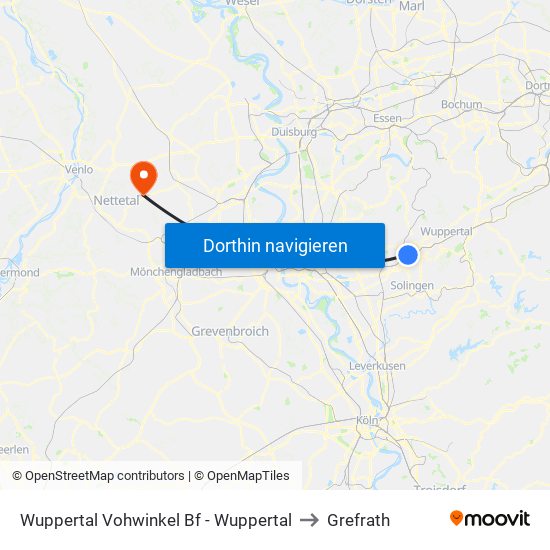 Wuppertal Vohwinkel Bf - Wuppertal to Grefrath map