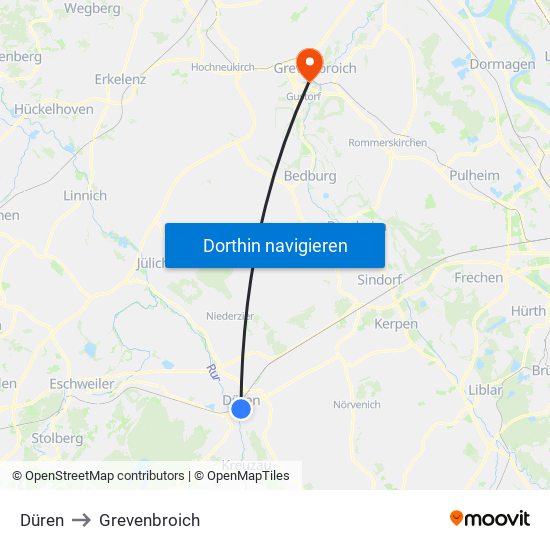 Düren to Grevenbroich map