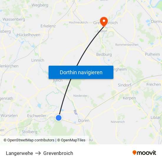 Langerwehe to Grevenbroich map