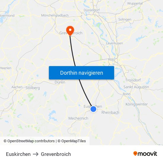 Euskirchen to Grevenbroich map