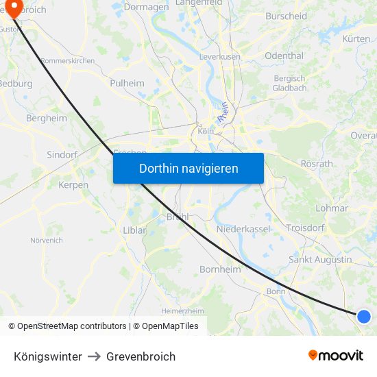 Königswinter to Grevenbroich map